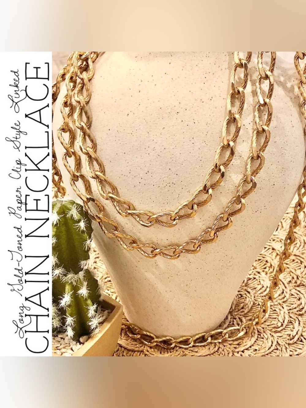Vintage Gold-Toned Paper Clip Chain Necklace